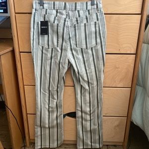 funky green and cream flare pants